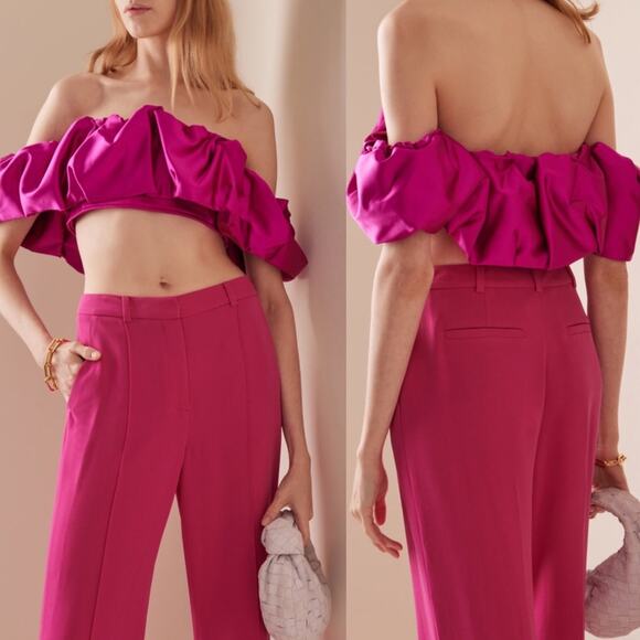 NWT Jonathan Simkhai Leonora Off Shoulder Top in Bougainvillea Size 2 - Picture 4 of 6